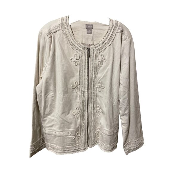 Chico's Off White Zipper Front with Beautiful Detail 3/4 Length Sleeve - Picture 1 of 4